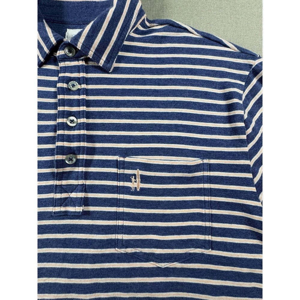 Johnnie-O Polo Shirt Mens Medium Blue Stripe Hangin' Out Pocket Stretch Knit - Picture 3 of 10